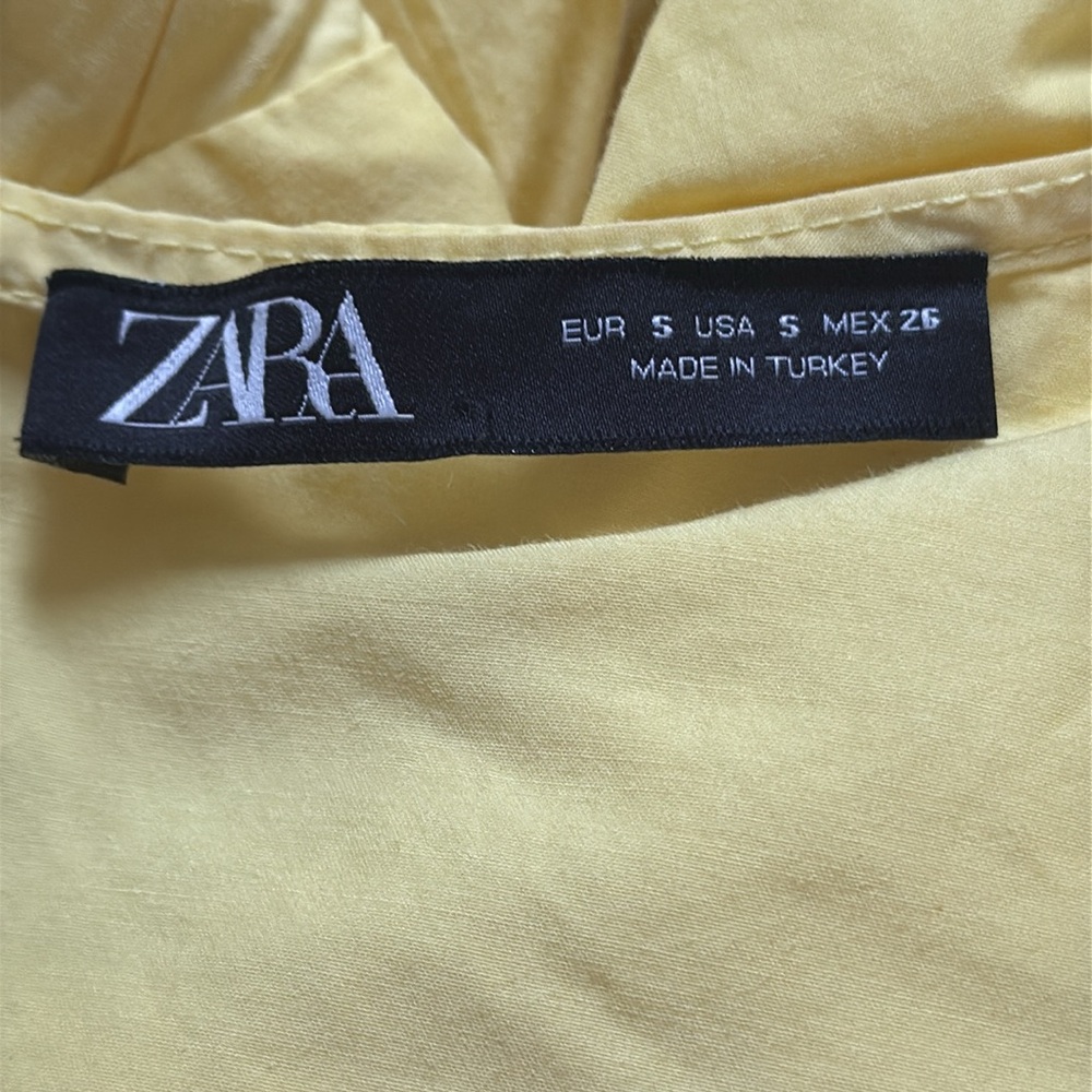 ZARA bright yellow puff sleeve ruffle cotton v-neck mini dress size small - Picture 13 of 14